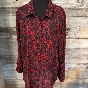 Maurices Red and Black Leopard Print Button Down Shirt